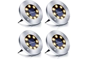 Boadw Solar Floor Lights, 4 Pezzi LED Solar Garden Light IP65 Luce Solare Giardino Luce Impermeabile Bianco Caldo [Classe Energetica A++]