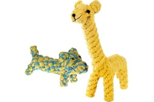 SunGrow Giraffe Cotton Knot Puppy & Ferret Ropes, Handwoven Chew Items for Small Breeds Dog, for Teeth and Gums, 2 Pieces per Pack