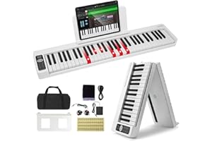 VEVOR Clavier Piano Pliable 61 Touches, Bluetooth et MIDI, Piano Électronique Numérique Portable avec Pédale de Sustain, Touches Lumineuses, Rechargeable pour Débutants, Adolescents, Adultes, Blanc