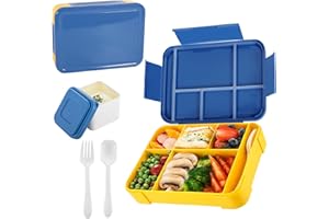 MQVXT Fiambrera Infantil,Lunch Box Niños,1330ML caja de almuerzo a prueba de fugas Sin BPA con Cuchara y Tenedor,Lunch box jardín de infantes,escuela (Azul (Azul)