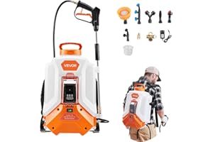 VEVOR Pulvérisateur à Dos Électrique à Batterie 16 L, Réglable 0-6,2 Bar, avec 2 Lances, 8 Buses, Batterie 21 V 4 Ah, Pulvérisateur Portable pour Jardin, Pelouse, Désherbage, Pulvérisation, Nettoyage