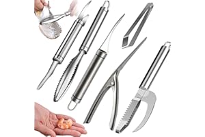 6PCS Squamatore Pesce, FORMVERSITY Sgusciatore di Gamberi, Pinzette per Lische di Pesce, Pinza per Chele Astice, Set 6 In 1 per Rimuovere Fili di Gamberetti, Squame di Pesce e Organi Interni