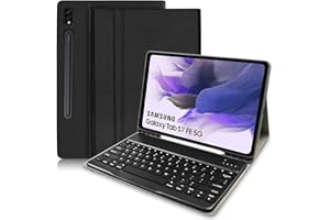 TITITINITA Samsung Galaxy Tab S7 FE Case with Keyboard, Keyboard Case for Samsung Tab S7 FE 2021/ S7+/S7 Plus 2020/S8 Plus (12.4 Inch) with S Pen Holder, Detachable Wireless Keyboard for Galaxy Tab S7 FE, Black