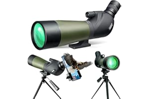 Gosky 20-60x, 60 mm - Cannocchiale con treppiede, borsa da trasporto e adattatore per telefono, oculare BAK4 ad angolo di 45°, per tiro al bersaglio, caccia, osservazione degli uccelli
