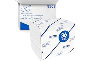 K-C PROFESSIONAL Scott Control Papier Toilette Plié 8509 2 Épaisseurs, Blanc, Doux et Résistant, Distribution Feuille à Feuille, 36 Paquets x 220 Feuilles (7 920 Feuilles au Total)