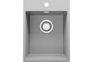 Spülbecken Grau 38x50cm, Granitspüle 1 Becken + Ablauf-Set, Küchenspüle ab 40er Unterschrank - Riga von Primagran