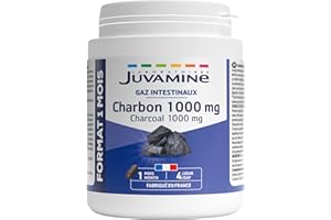 JUVAMINE - Pflanzliche Kohle 1.000 mg - Verdauung - Blähungen - Hilft, übermäßige Blähungen nach einer Mahlzeit zu reduzieren - 1-monatliches Programm - 120 Kapseln