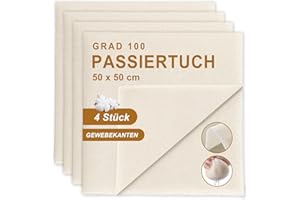 Quelcc 4 pièces Etamine Alimentaire, 50 x 50cm Tissu Ourlé Mousseline, Mousseline Alimentaire, Toile à Fromage Coton Respirable Tissu Filtrant pour Filtrer Vin, Jus, Fromage, Lait, Thé, Épices, Tofu
