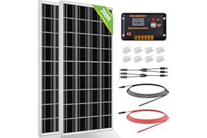 ECO-WORTHY 200 Watt (2pcs 100 Watt) Monocrystalline Solar Panel Complete Off-Grid RV Boat Kit with LCD Charge Controller + Solar Cable + Mounting Brackets