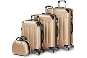 LALAHO Kofferset 4 teilig, Reisekoffer Set mit Kosmetikkoffer, Hartschalen Koffer Set aus ABS, Gepäckset mit Schminkkoffer, Handgepäck und 4 Eckenschützern, Champagnergold