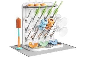 Lifewit Grande Scolabiberon con Tappetino Drenante, Scolabiberon Verticale con 15 Ganci e Contenitore per Tettarelle Rimovibile, Adatto a Cannucce a Pressione e Accessori per Tiralatte