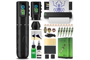 ‎INKIN INKin Tattoo Maschine Set, Kabelloser Tätowiermaschine mit 2.0-4.2mm Hublänge und 1600mAh Batterien, Tattoo Zubehör Set Komplett mit Tattoo Drucker Bluetooth,Stencil Stuff,Tattoo Farbe und Nadeln