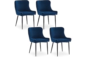CLIPOP 4 PCS Velvet Dining Chairs Set of 4 Blue Lounge Leisure Chairs Soft Padded Accent Chair with Metal Legs for Dining Room Living Room Office Reception