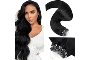 LaaVoo Extension Microring Capelli Veri 55cm 50g Nero Extension Capelli Veri Microring Remy Lisci Estensioni Micro Ring Capelli Umani Reali 50ciocche #1