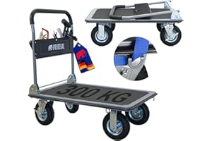 ‎PROREGAL PROREGAL Profi-Plattformwagen Transportwagen Big Rhino 300kg klappbar mit Luftreifen, 360° Lenkrollen & Bockrollen mit Feststellbremse, Werkzeugtasche & 6 Sicherungsösen, Transporthilfe groß & leicht