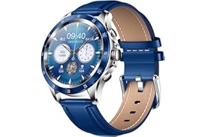 XWatch Pro Business, Montre connectée Homme, Appels, SMS, Sport et Santé, Assistant Vocal, Enfant, Autonomie 7 Jours… (Bleu Bracelet Cuir)