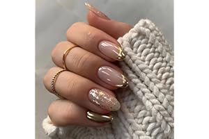 Kabwea 24 piezas de oro Press On Uñas punta francesa uñas postizas, Press On Uñas, Stick On Uñas de Gel, uñas postizas, uñas de gel, uñas artificiales de gel, uñas, uñas