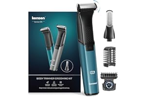 Afeitadora Corporal Masculina 2 en 1, Kensen IPX6 Impermeable Depiladora Corporal Hombre para Barba, Axilas, Pecho, Piernas y Genitales con Pantalla LED, Peine Límite Ajustable (1-10 mm), Verde
