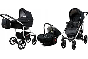 BabyLux® Carrito de Bebé Sistema de Viaje Set 3 en 1 - Qbaro - incl. Capazo, Silla de Paseo, Silla Coche - Cochecito - con Bolso cambiador, Cubierta para la lluvia, Mosquitera etc.