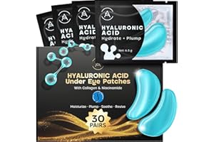 AURAE Hyaluronic Acid Under Eye Gel Patches (30 Pairs) - - Masks for Puffiness & Dark Circles - Collagen Eye Patches