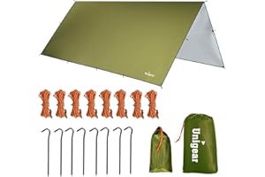 Unigear Tarp 3x3 3x4 3x5 4x4 wasserdicht, Zeltplane für Hängematte mit Ösen + 6/8 Erdnägel + 6/8 Seilen, Regenschutz Sonnenschutz kompakt für Ourdoor Camping Wandern Hängematte