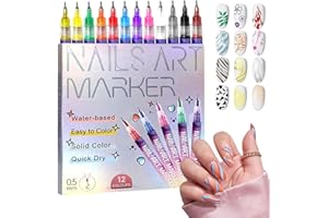 ECLIPTO Nail Art Pens, Set of 12 Colours 0.5MM Nail Art Markers, Quick-Dry Gel Nail Markers, 3D Polish Pens for Graffiti, Dotting, Liner & Painting, DIY Nails Art Tool (1 Set)