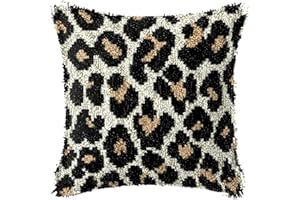 YOJOLO Knüpf Sets Knüpfkissen Zum Selber Knüpfen Knüpfteppiche DIY Leopard Muster Kissen Kissenbezug Kreuzstich Latch Hook Kit Handwerk Handarbeiten Erwachsene Kinder Kunsthandwerk ,43*43cm/16.9*16.9 in