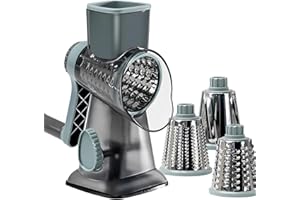 LacusMare Rotary Cheese Grater with 3 Blades for Slicing, Coarse Grating & Fine Shredding, Graters for Kitchen with Stable Suction Base, Vegetable Slicer for Cucumber, Carrot, Potato, Nuts (Blue)