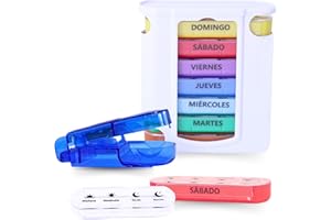 N NUEVAS IDEAS Pilulier hebdomadaire 4 prises, pilulier mensuel, pilulier quotidien large et facile à utiliser, pilulier voyage compartiments indépendants, léger, résistant avec coupeur, sans BPA, en espagnol