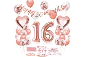 EPOKUS Luftballon 16. Geburtstag Roségold, Geburtstagsdeko 16 Jahr, Ballon 16. Geburtstag, Riesen Folienballon Zahl 16, Happy Birthday Folienballon 16, Ballon 16 Deko zum Geburtstag Frauen