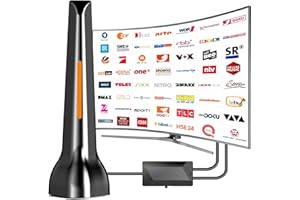 QGCLEARSO DVBt-T/DVB-T2 Antenne,DVBT2 Antennen mit Verstärker Großer Reichweite und 360° Empfang, Zimmerantenne für Fernseher mit Starkem Magnetfuß,-Unterstützt 4K 1080P - Alle TV-Geräte DAB/UHF/VHF