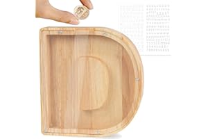 LEcylankEr Tirelire Personnalisée pour Enfants avec Lettres de A à Z en Bois Transparente - Décoration Créative - Cadeaux pour Anniversaire, Noël, Thanksgiving (D)
