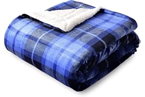 SOCHOW Karierte Sherpa Decke Fleecedecke Kuscheldecken, Dicke Sofadecke Couchdecke, doppelseitig superweiche warm luxuriöse Sofaüberwurf Flauschige Wohndecke 150 x 200 cm, Blau