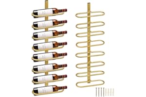 KHayRovies 2Pcs Wine Rack Wall Mounted, Wall Wine Rack for 8 Wine Bottles, Metal Wine Bottle Holder Iron Hanging Wine Rack for Kitchen Dining Room Bar (Golden)