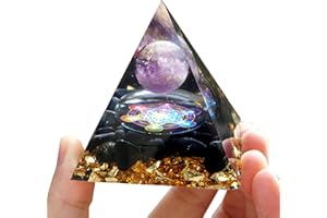 Besorgone Pirámide de orgonita hecha a mano con piedras curativas de cristal Energía Reiki positiva, Amatista Bola esférica Chakra Orgone Regalo de decoración para el hogar, meditación