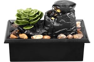 MIULINE Tabletop Fountain with Light, Battery/USB Operated Mini Indoor Water Fountain Feature Zen Meditation Fountain Decor Sound Relaxation Fountain Ornament for Table Office Home Bedroom (F)