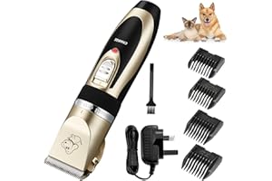 Electric Dog Clippers, Cordless Pet Trimmer Low Noise | Grooming Kit Rechargeable & Fast Charging With 4 Combs | Professional Hair Trimmer for Dogs Cats Horses