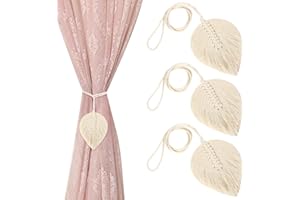 Iyowei 3 PCS Boho Leaf Curtain Tiebacks, Cotton Curtain Tiebacks Rope Style Curtain Holdbacks Macrame Window Curtain Tiebacks Cotton Leaves Curtain Holders For Curtain Decoration