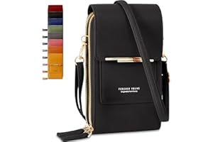 Lakpopya Porta Cellulare Tracolla in Pelle PU per Donne, Piccola Multifunzionale con Portafoglio, Borsetta per Telefoni Fino a 6,9" (Nero)