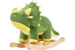 FUNLIO Dino Cheval à Bascule pour Bébés de 1 à 3 Ans, Tricératops Vert Puissant et Mignon en Peluche, Chevauchable à Bascule, Facile à Assembler