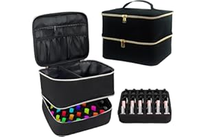 Movstriker Nail Polish Organiser Bag, Double Layer Nail Varnish Storage Holds 30 Bottles and A Nail Lamp, Traveling Nail Polish Storage Case Portable Nail Lipstick Beauty Tools Box(Black)