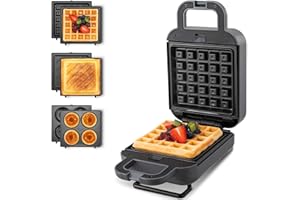 ‎BEZIA Waffeleisen Sandwichmaker Belgische Waffel Mini, 3 In1 mit wechselplatten Donut Maker, Kontaktgrill, Sandwichtoaster, Elektrischer, Panini, Antihaftbeschichtung Spülmaschinengeeignete, 600w Grau BEZIA