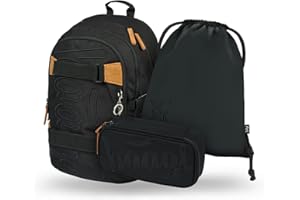 Baagl Schulrucksack Set Jungen Mädchen 3 Teilig, Schultasche ab 3. Klasse, Grundschule Ranzen mit Brustgurt, Ergonomischer Schulranzen