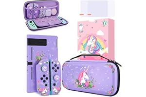 JYPS Unicorn Carry Case for Nintendo Switch with Hard Protective Cover, Purple Travel Carrying Switch Case Accessories Kit, Portable Protection Bundle Bag Compatible with Nintendo Switch for Girls