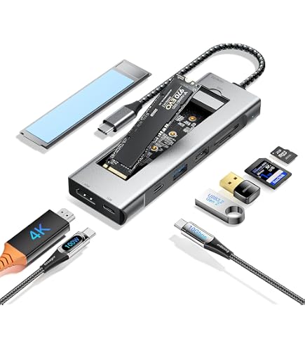 Fanblack M.2 NVMe SSD Gehäuse Tool-Free - USB 3.2 Gen 2 (10 Gbit/s) Mit USB-Hub & Kartenleser