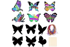 KBJUH Kratzbilder für Kinder 60 Mädchen Jungen Kratzbilder Erwachsene Groß Kratzbilder Lesezeichen Schmetterlinge Deko Kratzpapier Kratzbücher Geschenk für Kindergeburtstage DIY Dekoration