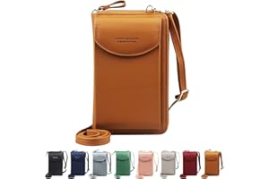 Jangostor Femmes Portefeuille Sac À Bandoulière En Cuir Porte Monnaie Téléphone Portable Mini Pochette Porte Carte Épaule pour les téléphones de moins de 6,3 pouces (Brown)