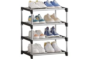 NIAWECAN Shoe Rack Small, 4-Tier Stackable Shoe Rack, Mini Shoe Organizers, Lightweight Shoe Shelf Storage Shoes Stand Organizer for Entryway, Hallway and Corner Space Saving
