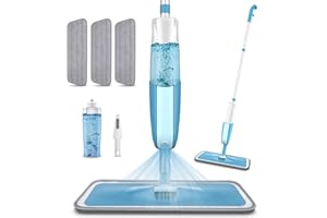 PAPCLEAN Microfibre Spray Mop with 3 Reusable Pads and Refillable Bottle, 360 Degree Spin Mop for Hardwood, Marble, Tile, Laminate, or Ceramic Floors - Cyan Blue
