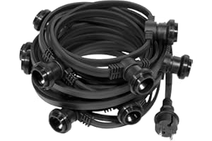 SKYLANTERN® Guirlande Guinguette Professionnelle 10m IP65 Noire Raccordable - Guirlande Lumineuse Exterieure 10 Bulbes pour ampoule E27 - Guirlande Guinguette Extérieure pour Jardin, Terrasses et Fête